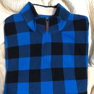Blue & Black Land’s End Sherpa collar sweater
